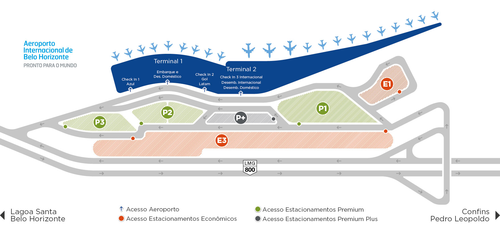 Mapa do Estacionamento do Aeroporto Internacional de Belo Horizonte, em Confins